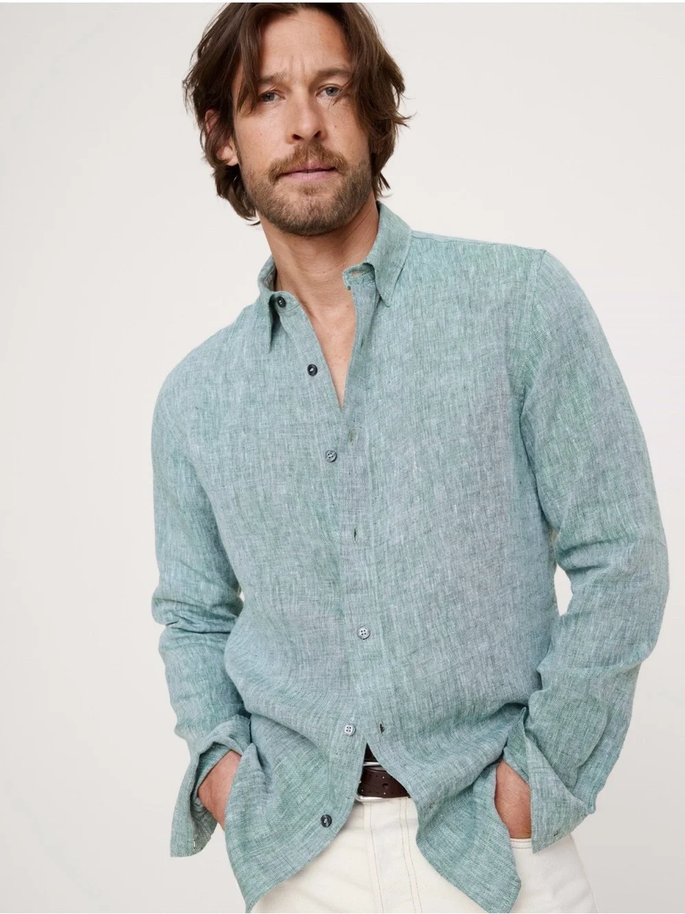 NWT Banana Republic Slim Fit Linen Light Green Shirt Sz M (#893186)